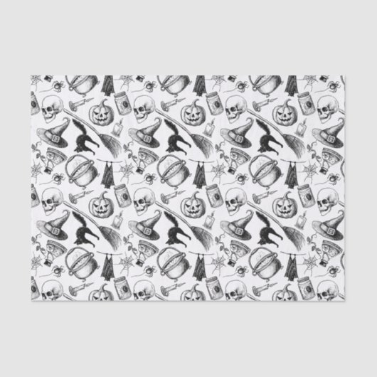 Skulls Pumpkins Broomsticks Bats Halloween Seidenpapier (Vorderseite)