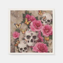 Skulls rosa Rosen und Monarchen Schmetterlinge Serviette
