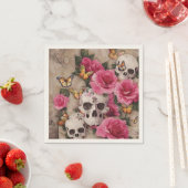 Skulls rosa Rosen und Monarchen Schmetterlinge Serviette (Beispiel)