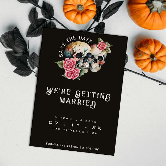 Skulls & Rose Black Wedding Save The Date