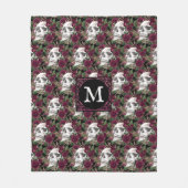 Skulls Rose Burgundy Black Mit Monogramm Fleecedecke (Vorderseite)