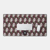 Skulls Rose Burgundy Black Mit Monogramm Pattern Schreibtischunterlage (Tastatur & Maus)