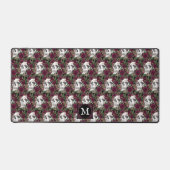 Skulls Rose Burgundy Black Mit Monogramm Pattern Schreibtischunterlage (Vorderseite)