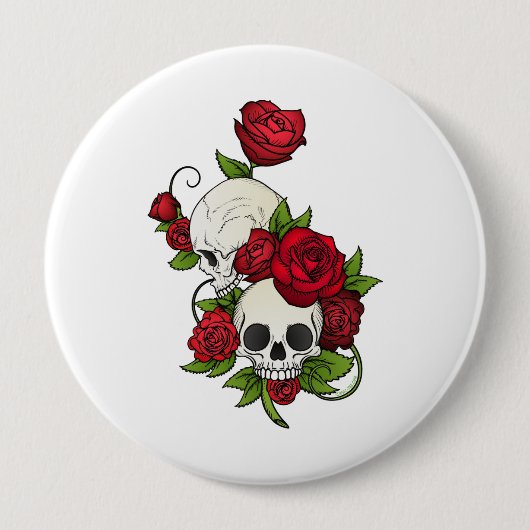 Skulls Rose Día de Muertos Button (Vorderseite)