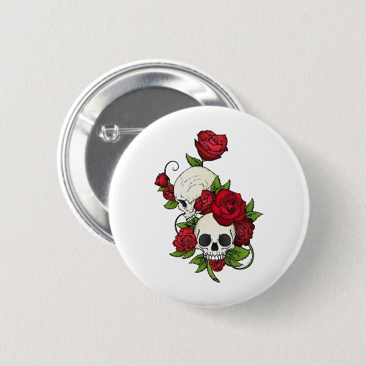 Skulls Rose Día de Muertos Button (Vorne & Hinten)
