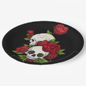 Skulls Rose Día de Muertos Pappteller (Schrägansicht)
