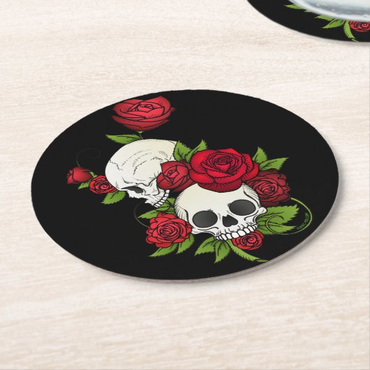 Skulls Rose Día de Muertos Runder Pappuntersetzer (Angewinkelt)