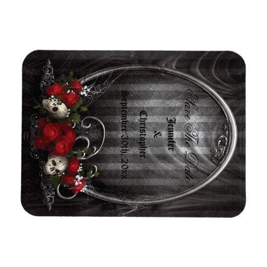Skulls & Rose Gothic Save the Date Hochzeitsmagnet Magnet (Horizontal)