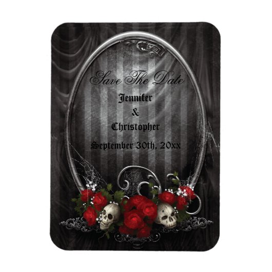 Skulls & Rose Gothic Save the Date Hochzeitsmagnet Magnet (Vertikal)