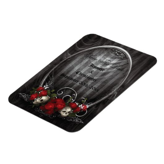 Skulls & Rose Gothic Save the Date Hochzeitsmagnet Magnet (Linke Seite)