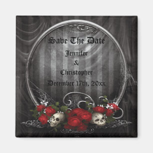 Skulls & Rose Gothic Save the Date Hochzeitsmagnet Magnet
