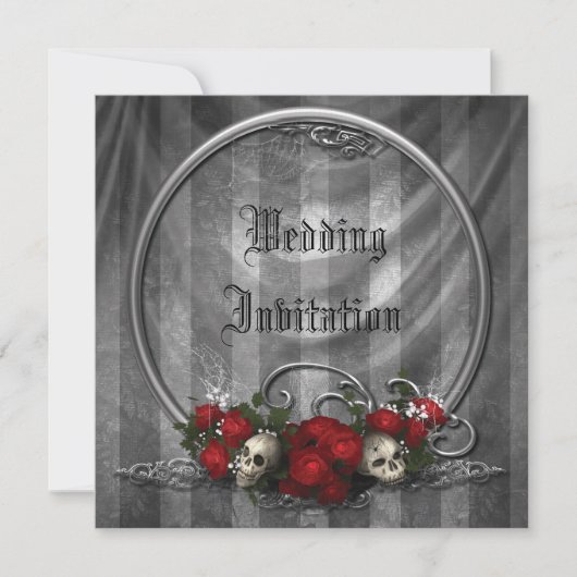 Skulls & Rose Gotische Hochzeit Einladung (Vorderseite)