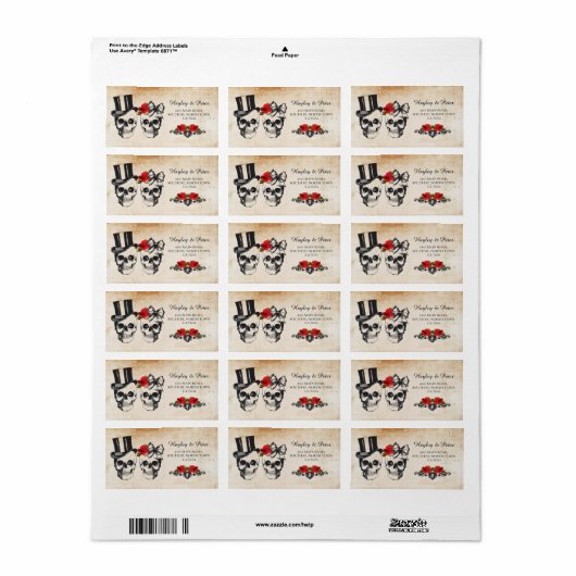 Skulls Rose Rustikale Adressenaufkleber Hochzeiten Adressaufkleber (Vorne)