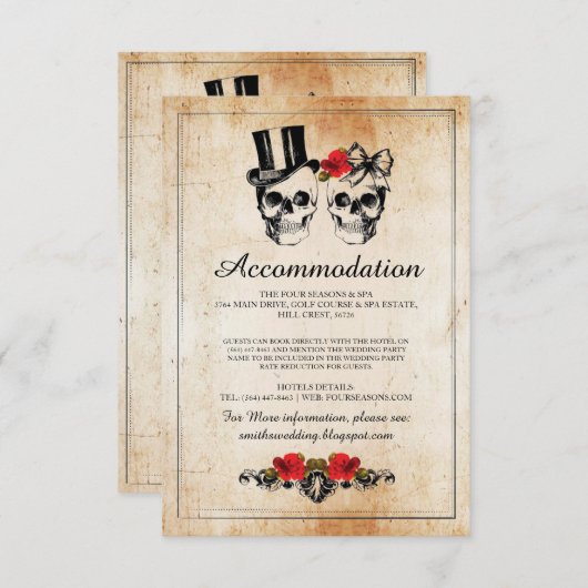 Skulls Rose Rustikale Unterkunft Hochzeitskarten Begleitkarte (Vorne/Hinten)