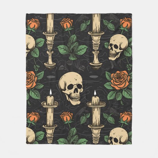 Skulls Rose und Candles Fleece Blanken (Vorderseite)