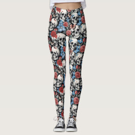 Skulls Rose und Vergiss-me-nots Black Leggings
