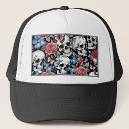 Skulls Rose und Vergiss-me-nots Black Truckerkappe
