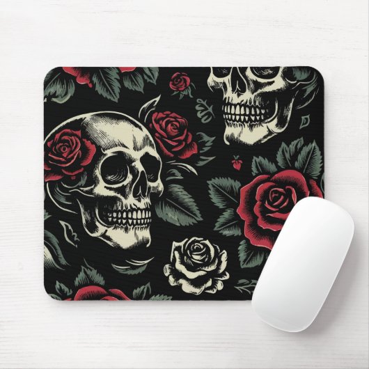 Skulls & Rote Rosen Gothic Floral Mousepad (Mit Mouse)