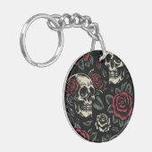 Skulls & Rote Rosen Gothic Floral Schlüsselanhänger (Vorderseite links)