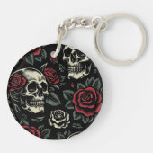 Skulls & Rote Rosen Gothic Floral Schlüsselanhänger (Rückseite)