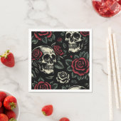 Skulls & Rote Rosen Gothic Floral Serviette (Beispiel)