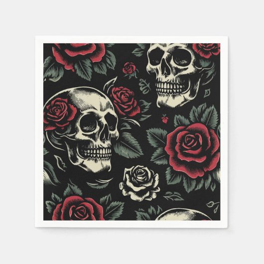 Skulls & Rote Rosen Gothic Floral Serviette (Vorderseite)
