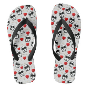Skulls & Rotes Herz Halloween Muster Badesandalen
