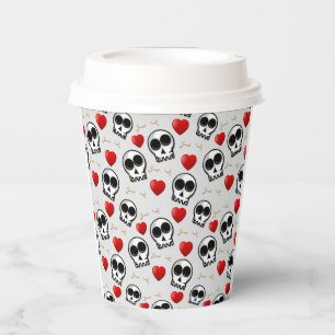 Skulls & Rotes Herz Halloween Muster Pappbecher