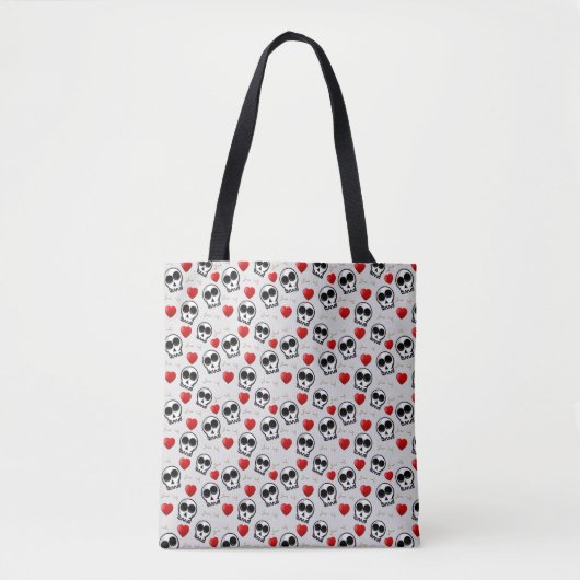 Skulls & Rotes Herz Halloween Muster Tasche (Vorderseite)