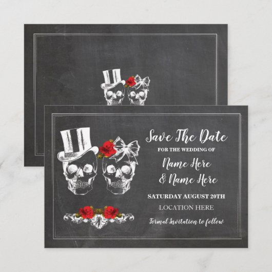 Skulls Save the Date rustikale Rose Karte (Vorne/Hinten)