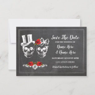Skulls Save the Date rustikale Rose Karte