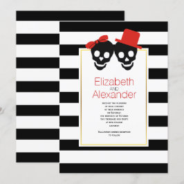 Skulls schwarz, weiße Streifen Halloween-Hochzeit Einladung
