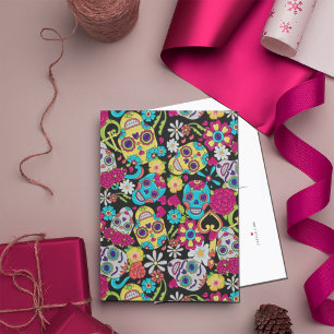 Skulls Skeleton Gardener   Blumenzuckerkullen Ankündigungspostkarte