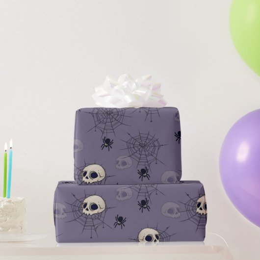 Skulls Spiders Spiderlips Blue Halloween Geschenkpapier (Partygeschenke)