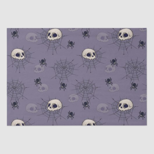 Skulls Spiders Spiderlips Blue Halloween Seidenpapier (Vorderseite)
