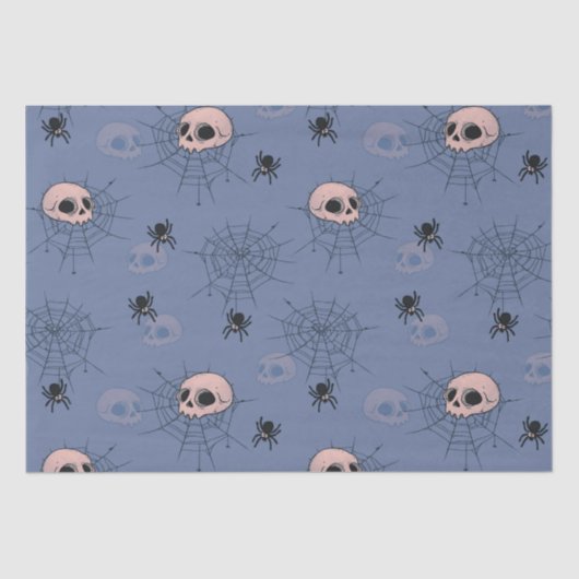 Skulls Spiders Spiderlips Blue Halloween Seidenpapier (Vorderseite)