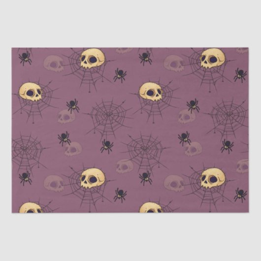 Skulls Spiders Spidernetze Lila Halloween Seidenpapier (Vorderseite)
