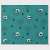 Skulls Spiders Spiderwebs Green Halloween Geschenkpapier (Flach)