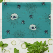 Skulls Spiders Spiderwebs Green Halloween Geschirrtuch (Gefaltet)