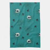 Skulls Spiders Spiderwebs Green Halloween Geschirrtuch (Vertikal)