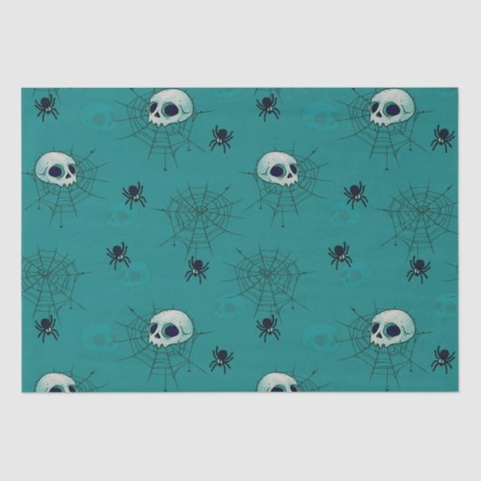 Skulls Spiders Spiderwebs Green Halloween Seidenpapier (Vorderseite)