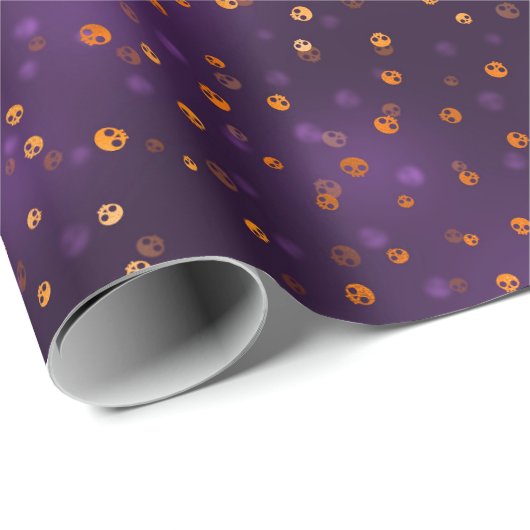 Skulls Spooky Bokeh Lila Halloween Muster Geschenkpapier (Rolleneckpunkt)