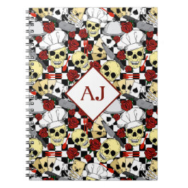 Skulls Tragen von Koch Hats Rote Rosen Muster Koch Notizblock