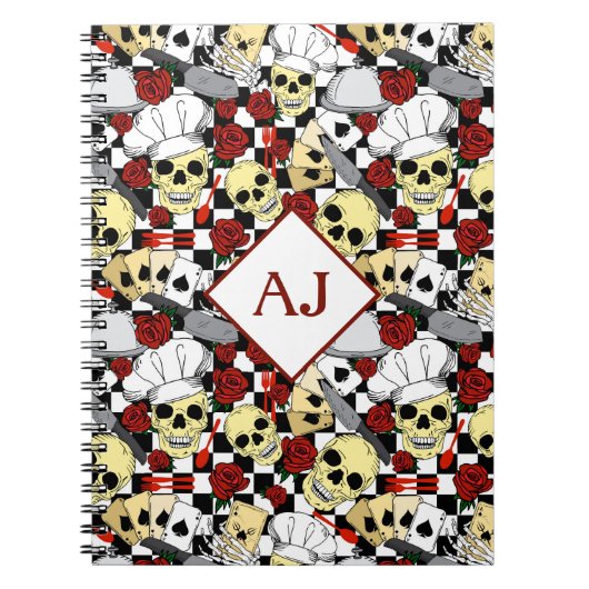 Skulls Tragen von Koch Hats Rote Rosen Muster Koch Notizblock (Vorderseite)