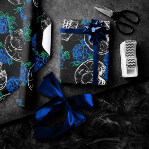 Skulls und blaue Rose Cool Funky Dark Grunge Geschenkpapier