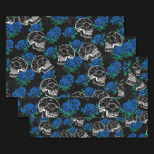 Skulls und blaue Rose | Cool Funky Dark Grunge Geschenkpapier Set