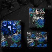 Skulls und blaue Rose | Cool Funky Dark Grunge Geschenkpapier Set