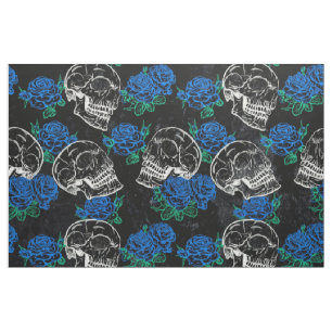 Skulls und blaue Rose   Cool Funky Dark Grunge Stoff