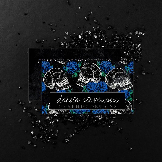 Skulls und blaue Rose | Cooles Funky Dark Branding Visitenkarte