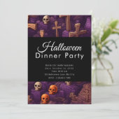 Skulls und Crosses Friedhof Halloween Party Einladung (Stehend Vorderseite)